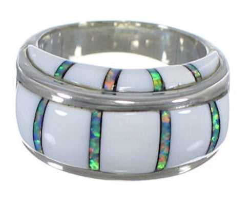 White Inlay Opal Sterling Silver Southwest Ring Size 7-3/4 JX38391